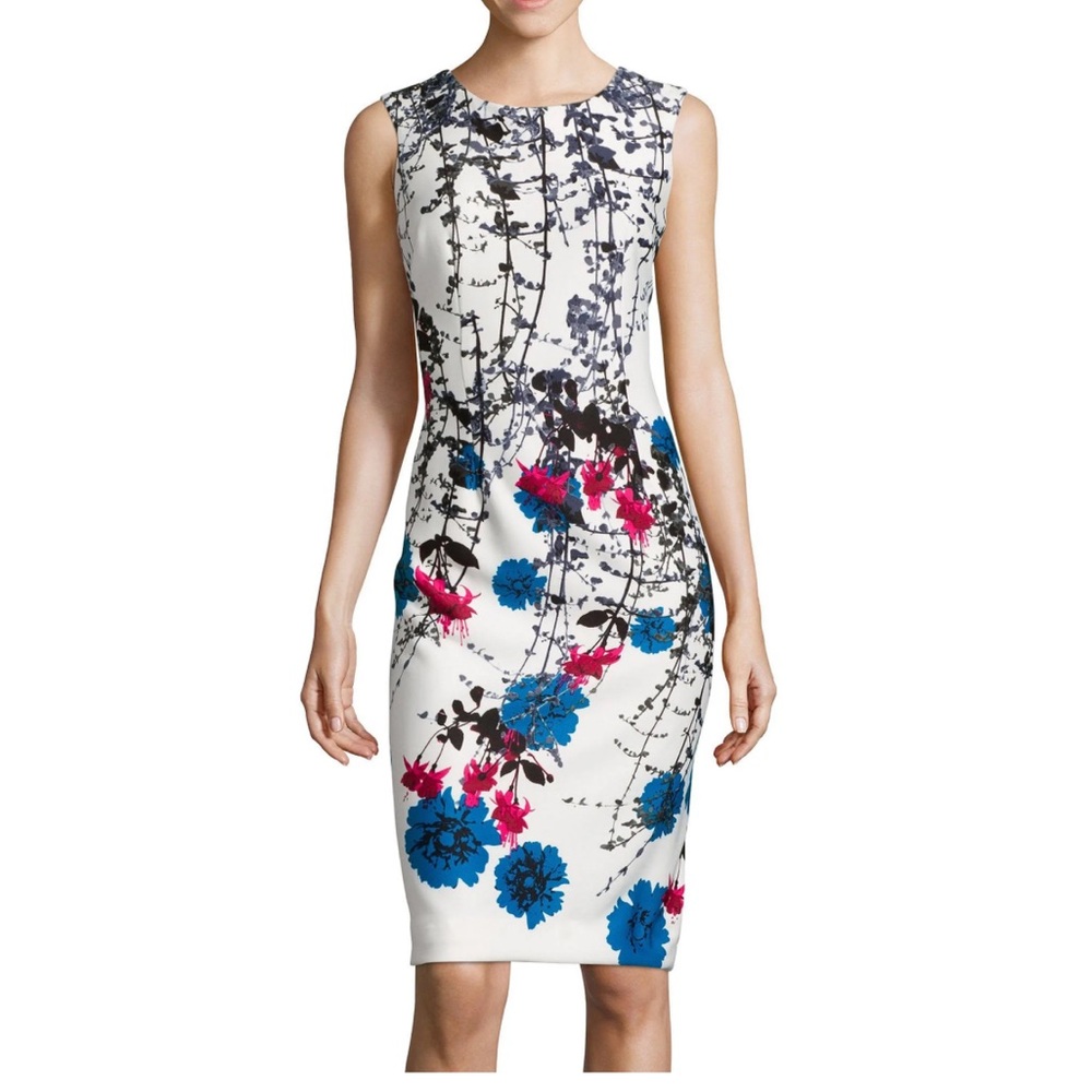 Worthington Plus Size Floral Sleeveless Dress - White, Blue, Pink